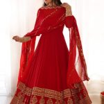 Red Georgette Woman's Designer Border Anarkali