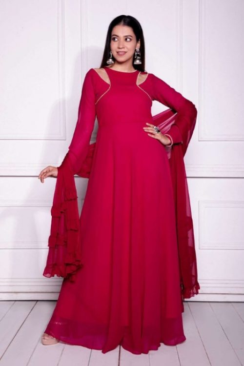 Plain Minimal Fancy Yoke Women’s Anarkali Gown