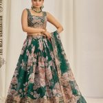 Green Floral Printed Organza Woman Lehenga Choli