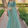 Blue Tissue Organza Cut Work Designer Saree