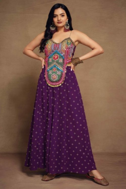 Purple Boho top with Georgette Plazzo Co-ord Set