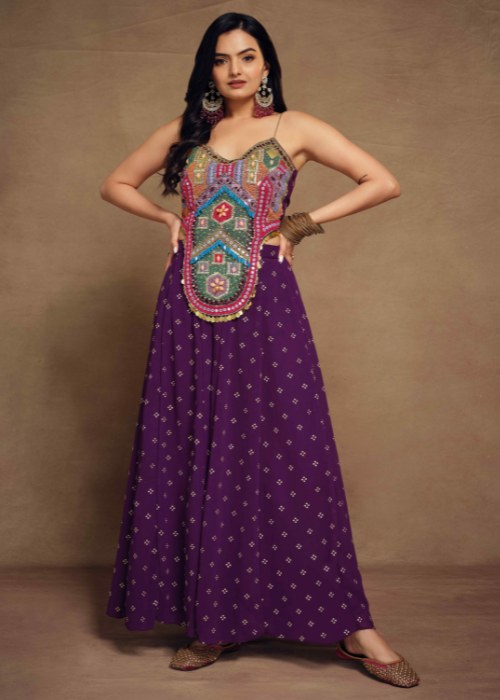 Purple Boho top with Georgette Plazzo Co-ord Set