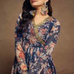 Blue Printed Chiffon Palazzo Suit Set