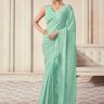 Sea Green Georgette Thread & Sequin Cut work Designer Party Wear Saree