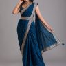 Teal Art Silk Sequin Designer Blouse Saree