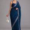 Teal Sequin Border Chiffon Designer Saree