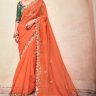 Orange Cut work Handwork Border Organza Saree