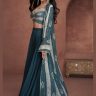 Dusty Blue Georgette Beaded Crop top & Long Printed Jacket Co-ord Set