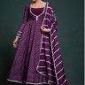 Printed Purple Organza Flared Anarkali & Leheriya Dupatta