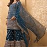 Teal Mirror Styled Georgette Sharara Suit