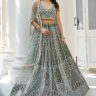 Dusty Green Sangeet Net White Thread Lehenga Choli