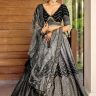 Black Shaded Chinon Designer Lehenga Choli with Dupatta