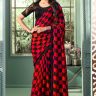 red chiffon saree with black blouse
