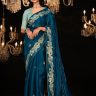 Teal Contrast Saree Blouse Combination Hand work Saree