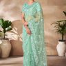 Mint Green Indian wedding Net Embellished Saree