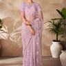 Lilac Indian wedding Net Embellished Saree