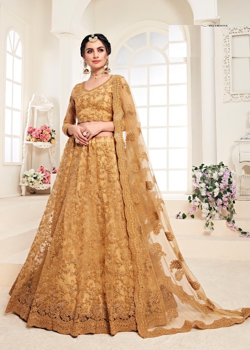 Mustard Net Heavy Indian Bridal Lehenga