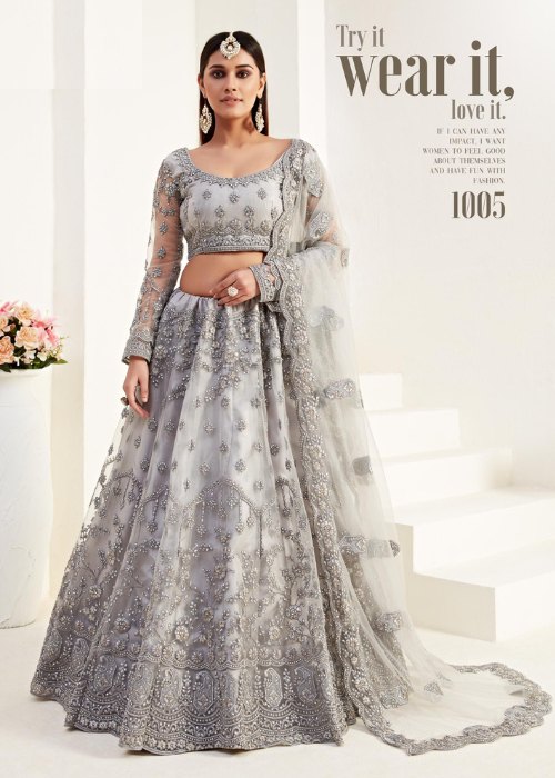 Grey Indian Wedding Lehenga Choli in Net