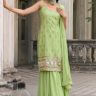 Sequin Georgette Green Sharara for Mehndi Function