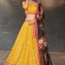 Yellow Georgette and Black Combination Lehenga with organza dupatta