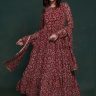 Red Trendy Printed Full Sleeve Organza Anarkali
