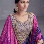 Blue Chinon Bandhani Palazzo Suit with Mirror work