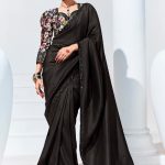 Black Organza Saree with Printed Blouse For cocktail Party