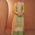 Olive & Yellow Punjabi Suit with Palazzo Pants for Wedding
