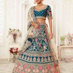 Teal Bblue Silk Lehenga for Wedding