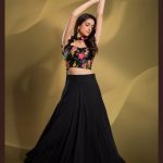 Black Party Wear Crop Top & Skirt Set