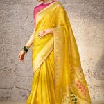 Yellow Kora Banarasi Saree with Pink Blouse
