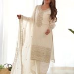 White Chinon Silk pant Style Suit for Woman