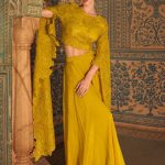 Yellow Chinon Silk Crop Top and Plazo Set Party Wear Outfit