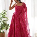 printed strap style printed girlish trendy anarkali suit