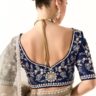 Grey Organza Tissue Saree with Blue Hand work Blouse