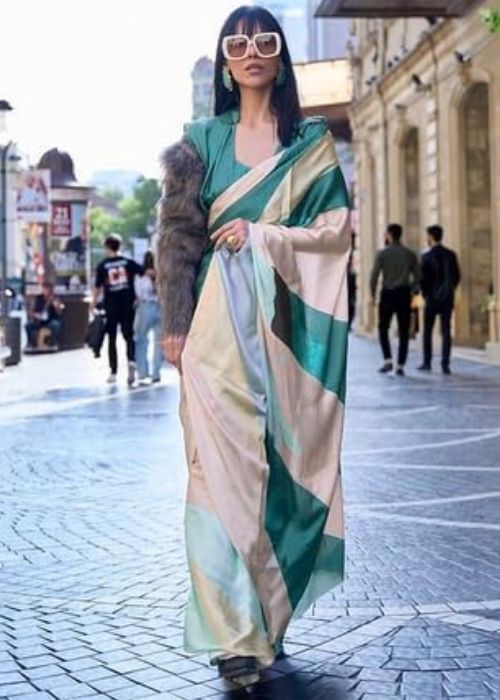 Multi Color Satin Crepe Printed Saree