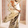 White Satin Crepe Printed Saree For Woman