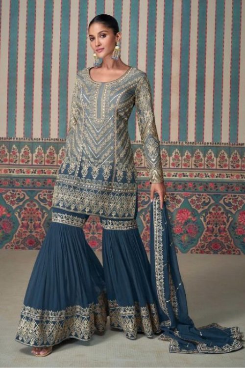 Indian Georgette Teal Designer Gharara for Wedding