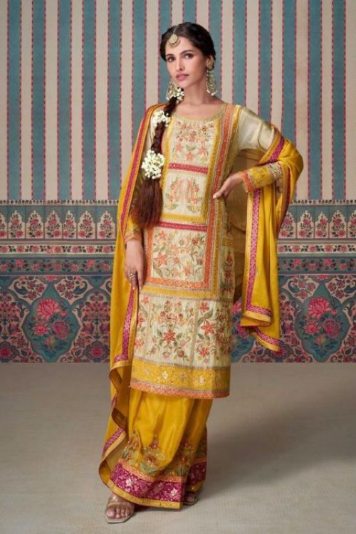 Punjabi Yellow Suit for Haldi in Simar Silk
