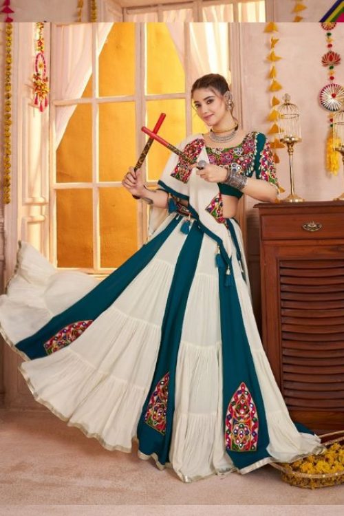 Multicolor Gujarati Traditional Chaniya Choli for Navratri in Cotton