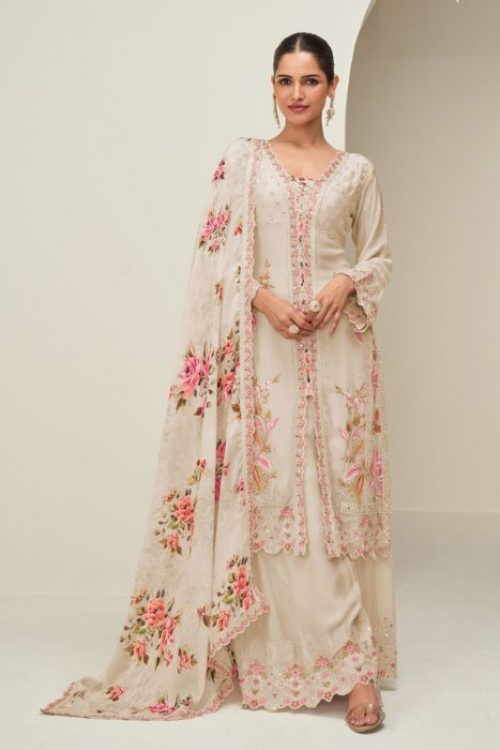 Off White Salwar Suit with Dupatta in Chinon