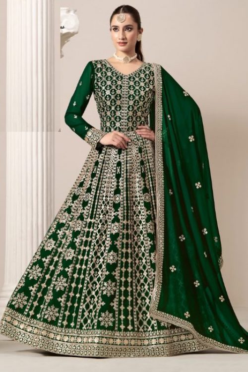 Green Georgette Long Muslim Anarkali Set