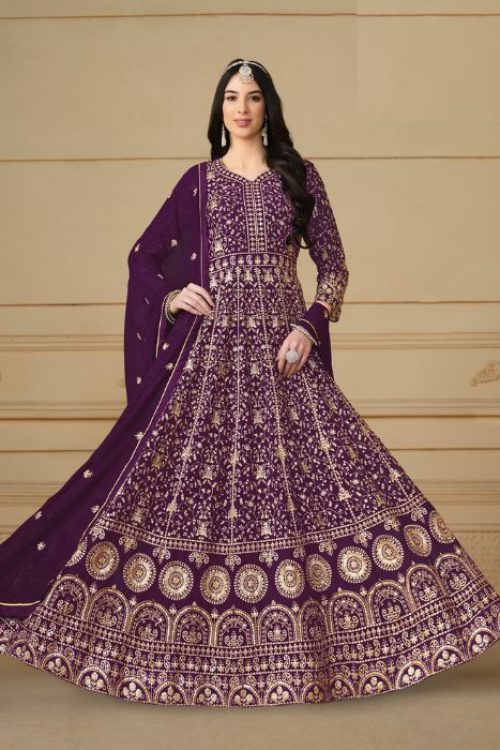 Purple Georgette Long Muslim Anarkali Set