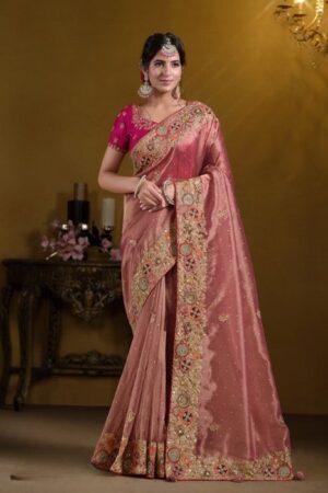 Women's Party Wedding Organza Sequence Work Saree