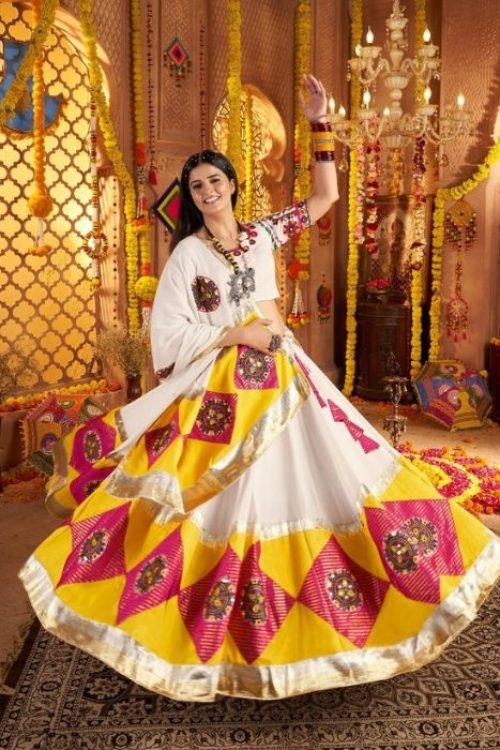 Gujurati Yellow Chaniya Choli for Garba Night in Cotton