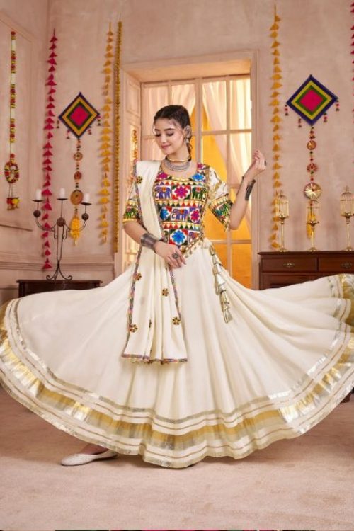 Bright White Cotton Chaniya Choli for Women