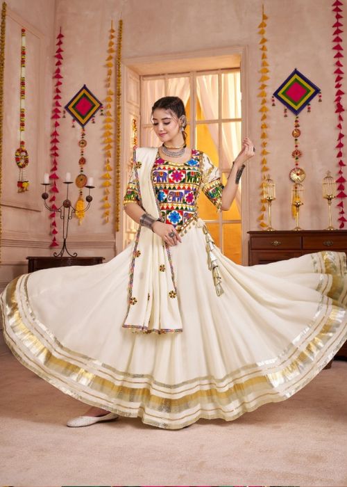 Bright White Cotton Chaniya Choli for Women