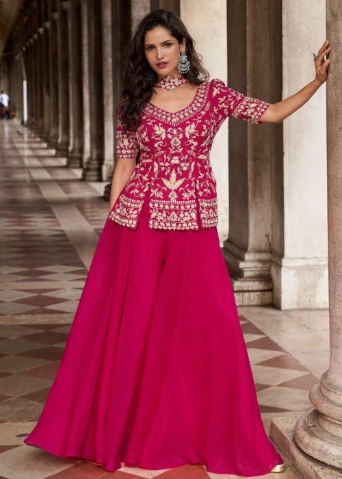 Pink organza silk Trendy Plazzo with Short Kurti