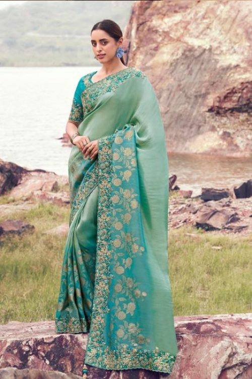 Indian sea green saree wedding wear women