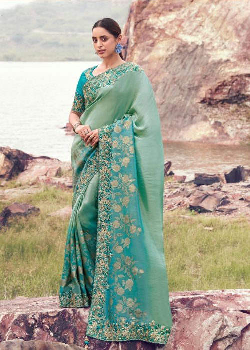 Indian sea green saree wedding wear women